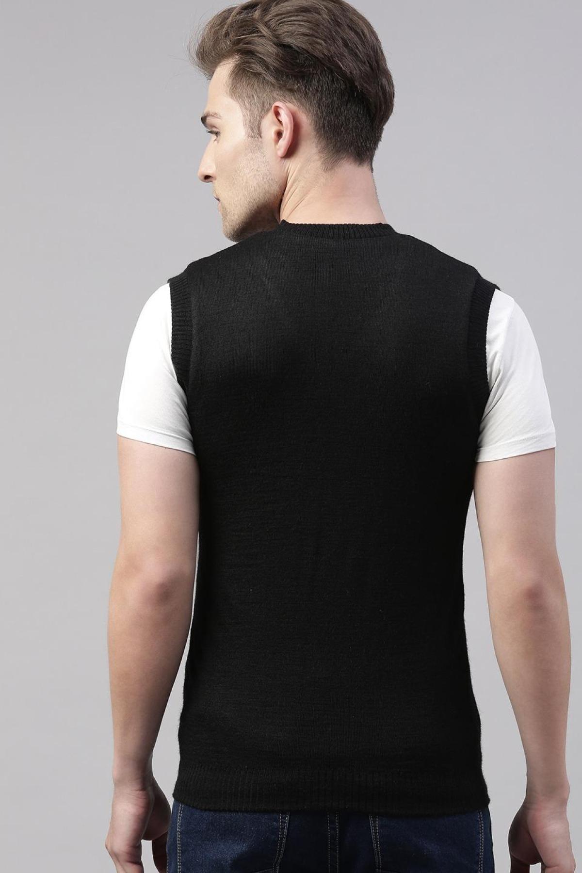 Black & Grey Merino Blend Reversible Sleeveless Sweater|Men